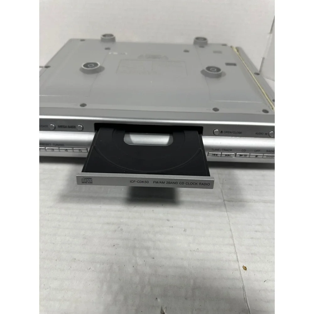 Sony ICF-CDK50 Under Cabinet Kitchen CD Player AMFM Clock Radio Silver Mega Bass